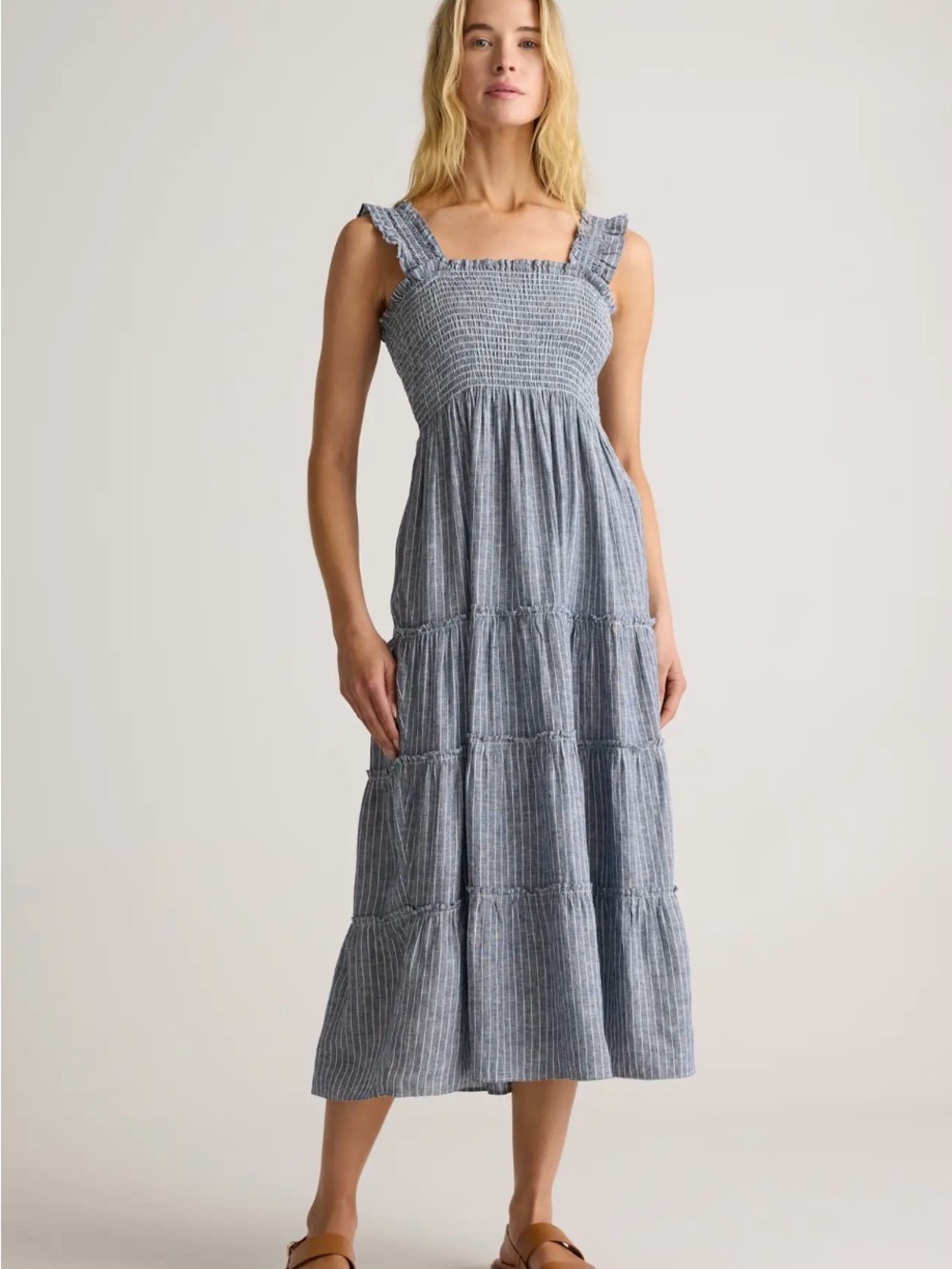 Quince Blue Striped Midi Sundress